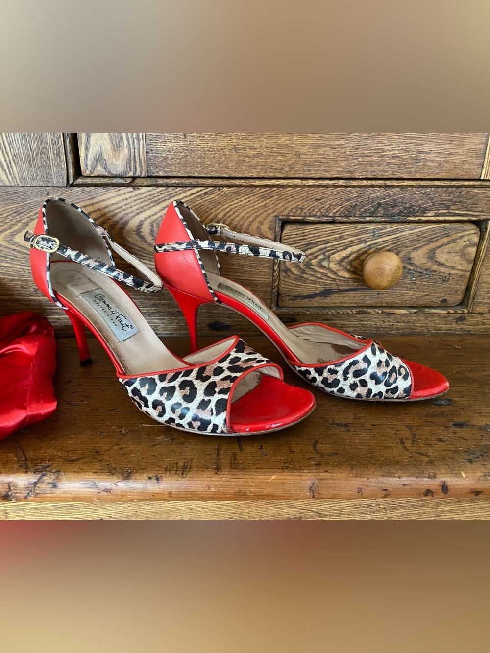 Comme il Faut tango dance shoes 8cm heels 41 10 11 red tan leopard leather